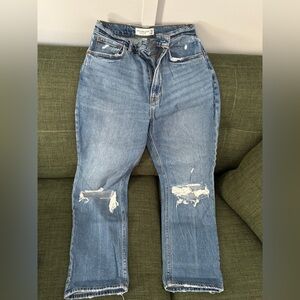 Abercrombie & Fitch Blue Distressed Straight Leg Jeans